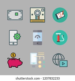 hand icon set. vector set about smartphone, air pump, photo camera and streaming icons set.