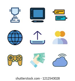 hand icon set. vector set about upload, worldwide, cloud computing and money icons set.