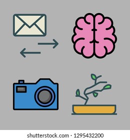 hand icon set. vector set about brain, email, bonsai and photo camera icons set.