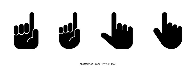 Hand Icon Set. Hand-Vektorsymbole, mit und ohne Palmen