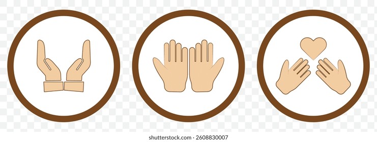 Hand icon set. Vector illustration. Silhouettes of human open palm vector set isolated on Transparent background. EPS 10.