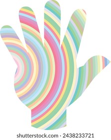 forma de icono de mano con pequeña diagonal rayada de varios colores en el interior, ilustración vectorial de icono de mano.