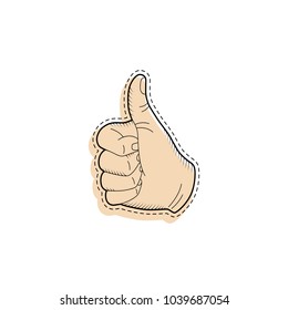 Hand icon in sketch style. Vector hand icon with a thumb up symbol super. Vintage hand cool. Like sign isolated on white.