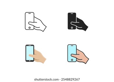 Icono de la mano que desliza la pantalla del smartphone con el contorno, la silueta, la historieta y el estilo lleno del contorno