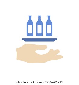icono de mano, soporte con botellas, ilustración vectorial
