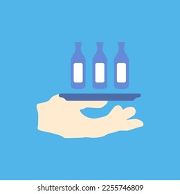 hand icon, stand with bottles, vector illustration