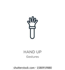 Hand up icon. Thin linear hand up outline icon isolated on white background from gestures collection. Line vector sign, symbol for web and mobile