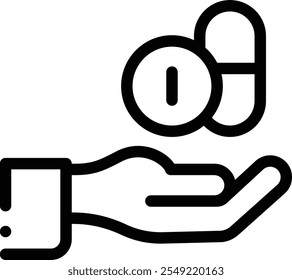 Icono de la mano. Diseño De Estilo Lineal Delgado Aislado Sobre Fondo Blanco