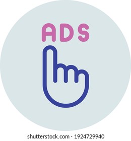 Hand icon touching advertisement on website or application