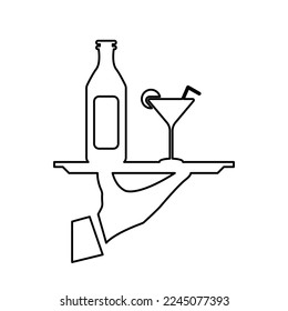 hand icon, tray with cocktails, vector illustration