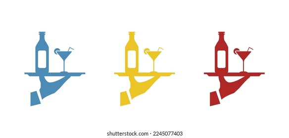 hand icon, tray with cocktails, vector illustration