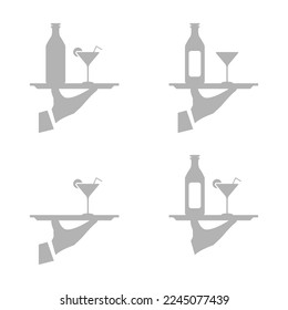 hand icon, tray with cocktails, vector illustration
