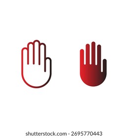 ícone de mão com duas versões e uma cor vermelho-escura