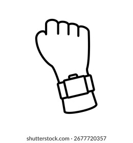 ícone de mão usando smartwatch, estilo simples plana, ilustração vetorial, símbolo, pictograma modelo de logotipo de design, para ui ou ux isolado em branco para aplicativo móvel, editável