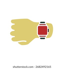 ícone de mão usando smartwatch, estilo simples plana, ilustração vetorial, símbolo, pictograma modelo de logotipo de design, para ui ou ux isolado em branco para aplicativo móvel, editável