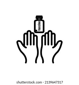 hand icon with vaccine medicine. suitable for vaccine symbol, health. line icon style. simple design editable. Design template vector