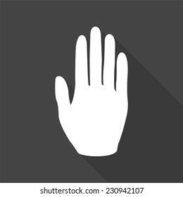 hand icon - vector illustration with long shadow isolated on gray 