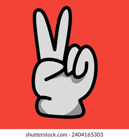 Hand icon. Vector realistic illustration of cartoon character hand with two fingers. Hand clipart on red background. Icon vector illustration