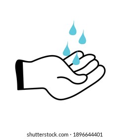 Hand icon. Hand with water drop symbol. Prevention against viruses  bacteria, flu, coronavirus. Concept of hygienic, hygiene, disinfection. Vector illustration. Flat design