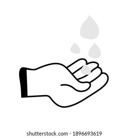 Hand icon. Hand with water drop symbol. Prevention against viruses  bacteria, flu, coronavirus. Concept of hygienic, hygiene, disinfection. Vector illustration. Flat design
