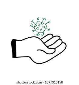 Hand icon. Hand with water drop symbol. Prevention against viruses  bacteria, flu, coronavirus. Concept of hygienic, hygiene, disinfection. Vector illustration. Flat design