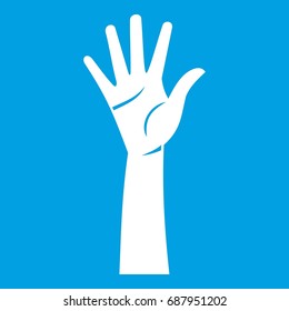 Hand icon white isolated on blue background vector illustration