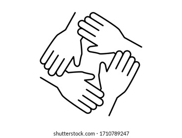 Hand icon.four hand support each other.friendship and teamwork concept