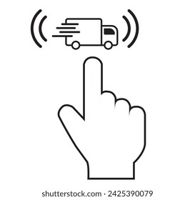 Icono de mano, Clic de mano, mano del cursor, Cursor de dedo, puntero de icono de mano, Iconos táctiles, sobre fondo blanco, Ilustración vectorial, Ondas negras, plano, aislado, horizontal, compras, carrito, carga, Currier, transporte 