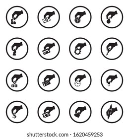 Hand Icons. Black Flat Design In Circle. Vector Illustration.