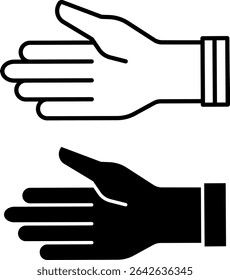 Ícones da Mão. Ilustrações de vetor em preto e branco. Remédio. Membro Superior Humano, Dedos. Anatomia de conceito