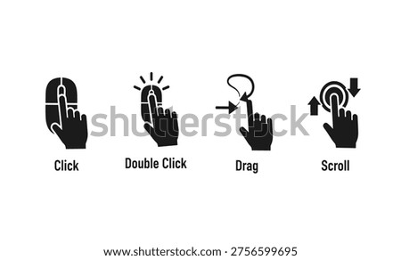 Hand icons demonstrating mouse actions