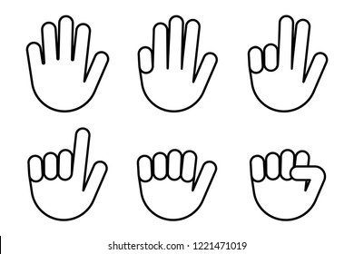 Hand icons with finger count. Hand gesture symbols, counting by bending fingers. Vector clip art illustration.
