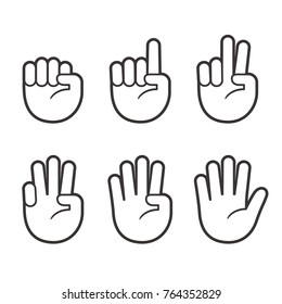 Hand Icons With Finger Count. Hand Gesture Symbols, Counting By Bending Fingers. Vector Clip Art Illustration.