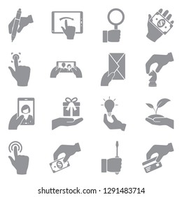 Hand Icons.  Gray Flat Design. Vector Illustration.