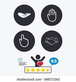 Hand Icons. Handshake Successful Business Symbol. Click Here Press Sign. Human Helping Donation Hand. Star Vote Ranking. Client Like And Think Bubble. Quotes With Message.