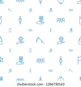 hand icons pattern seamless white background. Included editable outline mp player on hand, scythe, wrist watch, house insurance, children icons. hand icons for web and mobile.