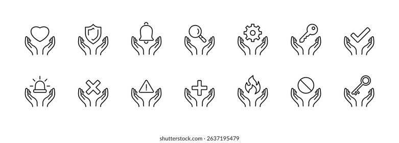 Hand icons representing safety and security concepts for design projects