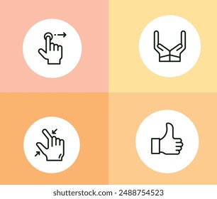 Hand Icons - icons in round shape - black icons on white background circle