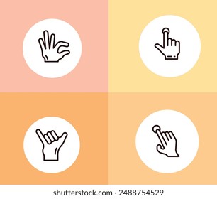 Iconos de mano - iconos en forma redonda - iconos negros en círculo de fondo blanco