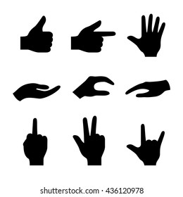 Hand icons, set of 16 gesture symbols, ideal for website design, vector illustration graphic