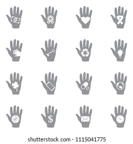 Hand Icons. Set 2. Gray Flat Design. Vector Illustration. 
