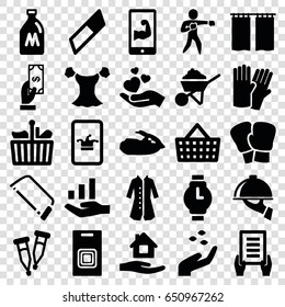 Hand icons set. set of 25 hand filled icons such as milk can, glove, payment, poker on phone, home care, blouse, overcoat, holding document, construction, hacksaw, pipette