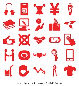 Hand icons set. set of 25 hand filled icons such as plant, soap, baby mitten, pointer on display, no dry cleaning, blouse, pliers, heart with muscles, cargo on cart