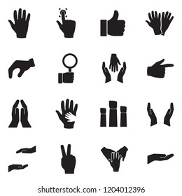 Hand Icons. Set 3. Black Flat Design. Vector Illustration.