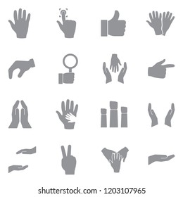 Hand Icons. Set 3. Gray Flat Design. Vector Illustration. 