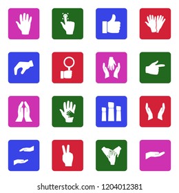 Hand Icons. Set 3. White Flat Design In Square. Vector Illustration. 