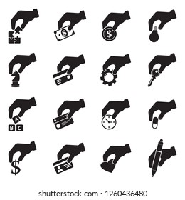 Hand Icons. Set 4. Black Flat Design. Vector Illustration.