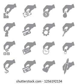 Hand Icons. Set 4. Gray Flat Design. Vector Illustration.