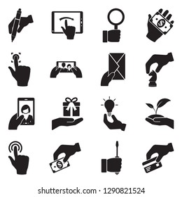 Hand Icons. Set 5. Black Flat Design. Vector Illustration.