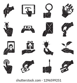 Hand Icons. Set 5. Black Scribble Design. Vector Illustration.
